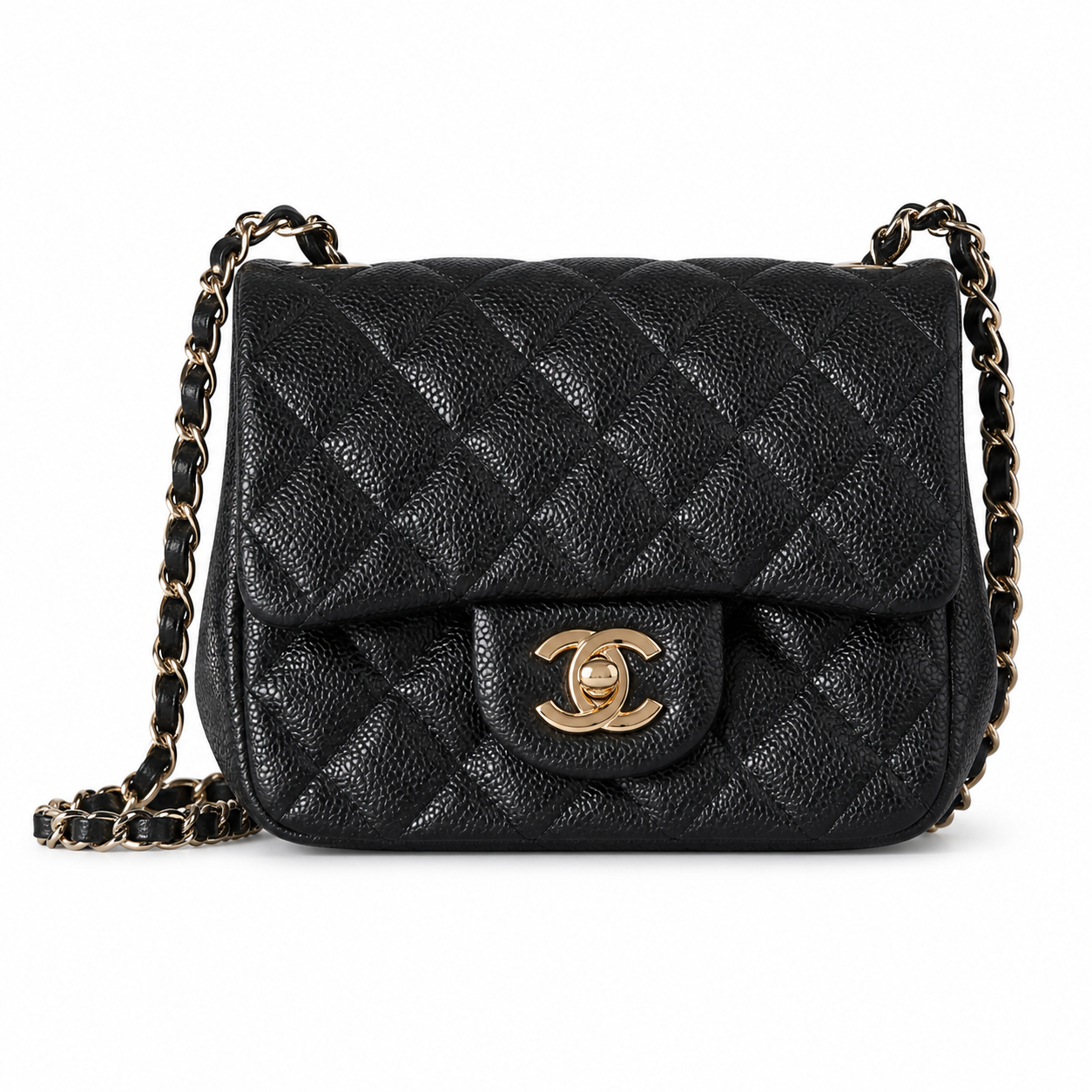 Chanel Classic Quilted Mini Flap Bag | CC Turn-Lock Leather Chain Strap — 13x17cm