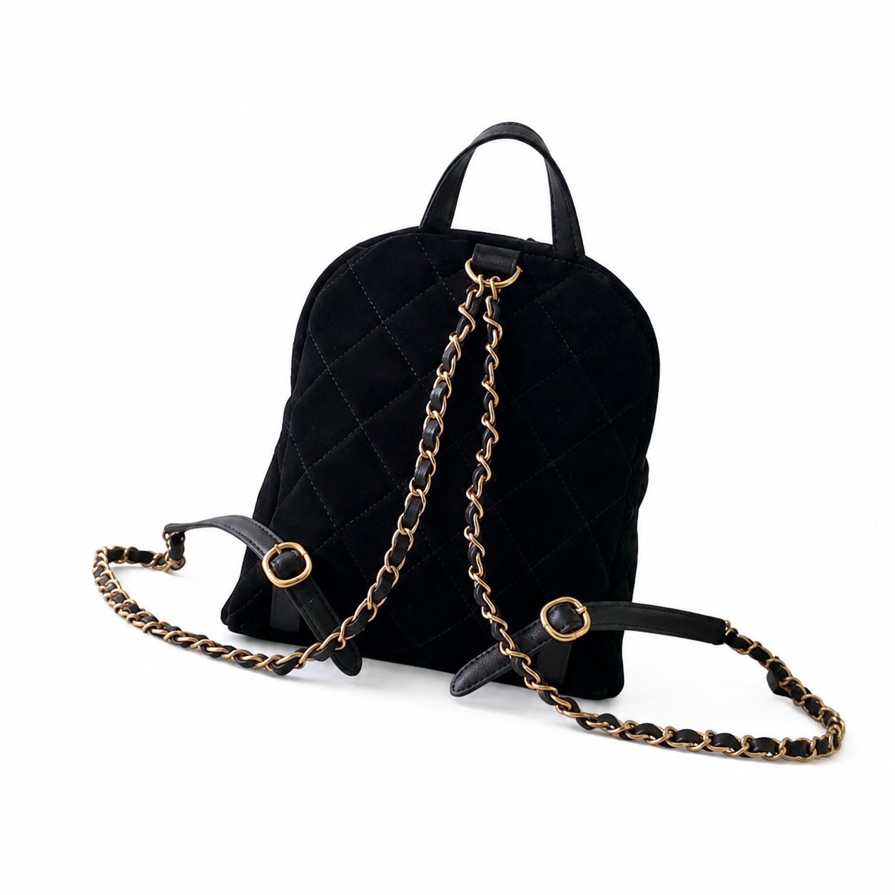 Chanel Velvet Quilted Mini Backpack | CC Turn-Lock Gold Chain Black — 22cm