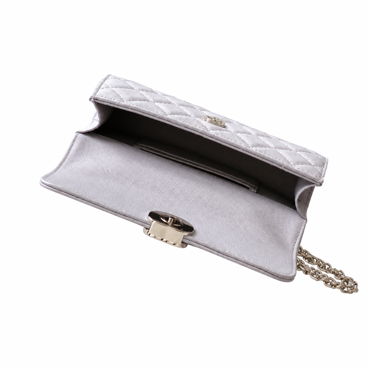 Chanel Dove Grey Quilted Leather Mini Top Handle Flap Bag with All-Metal Silver Chain