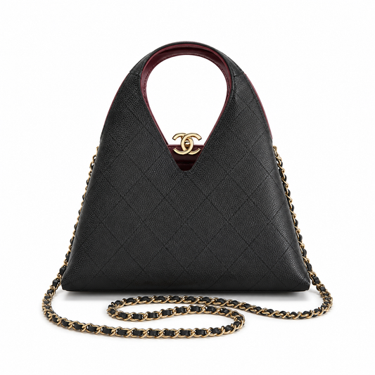 Chanel Large Hobo Bag Black Diamond-Quilted Lambskin | Burgundy Interior & Gold CC Clasp — 32cm