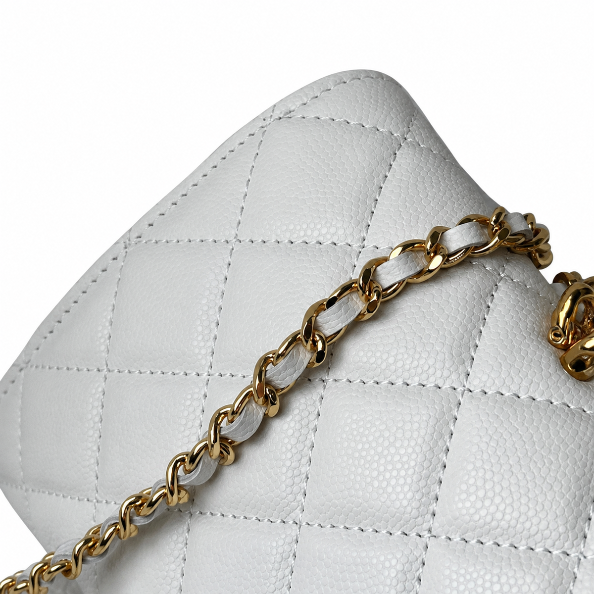Chanel White Diamond-Quilted Lambskin Elongated Flap Bag | Top Handle & Tonal White Chain