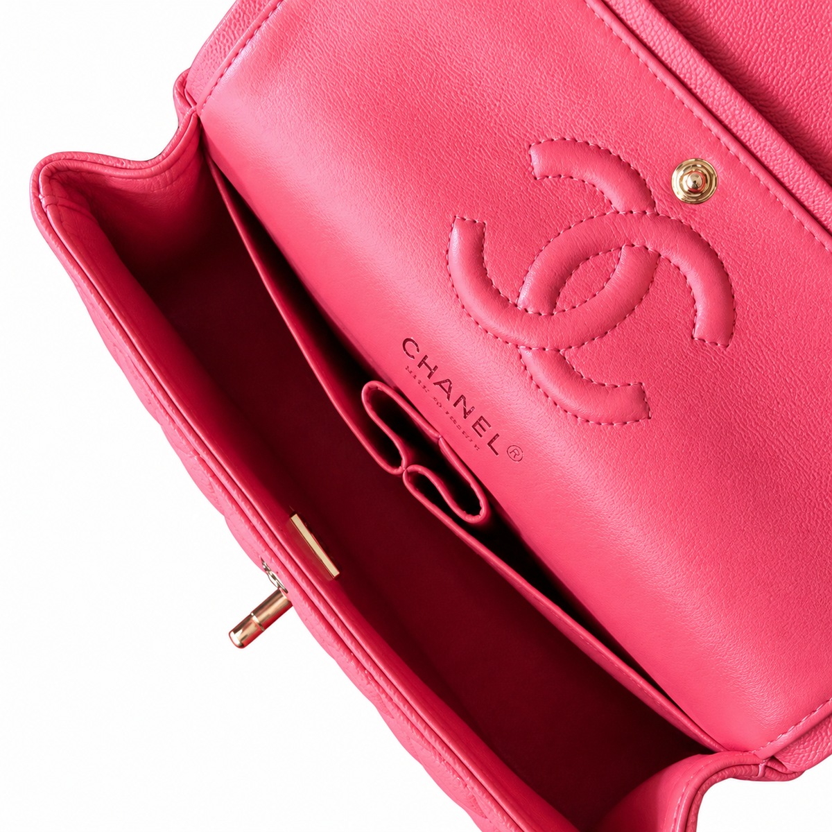 Chanel CC Quilted Lambskin Flap Bag | Hot Pink & Gold Lock — 23cm