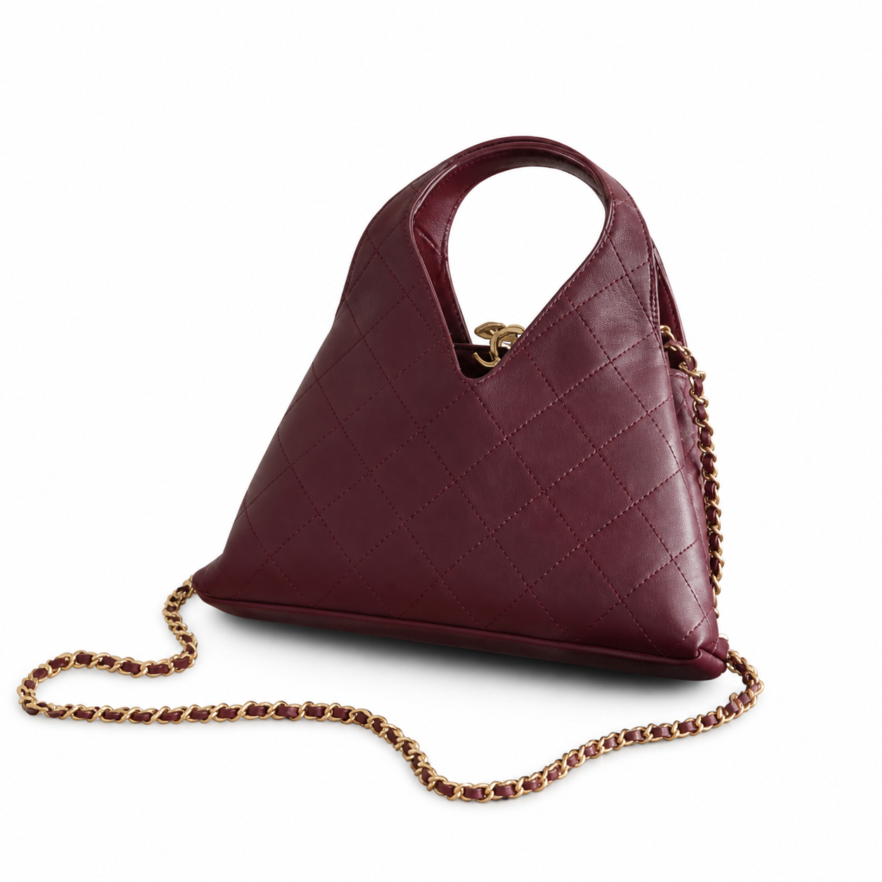 Chanel Large Hobo Bag Deep Burgundy Diamond-Quilted Lambskin | Gold CC Clasp — 32cm
