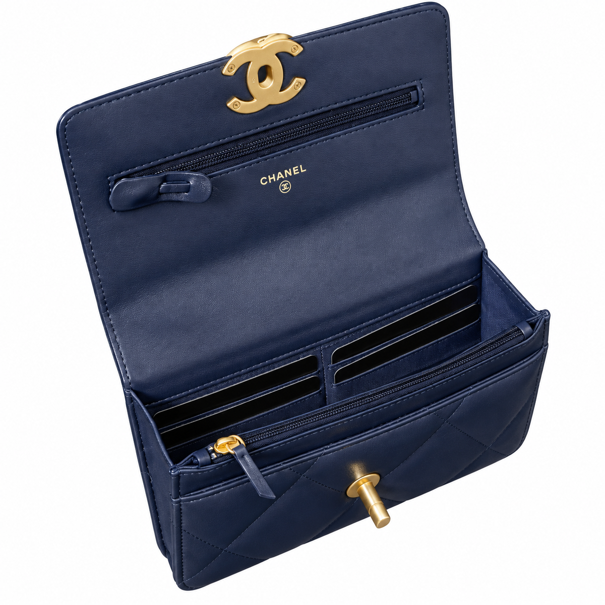 Chanel 19 Wallet on Chain WOC Quilted Lambskin Navy Blue 19cm