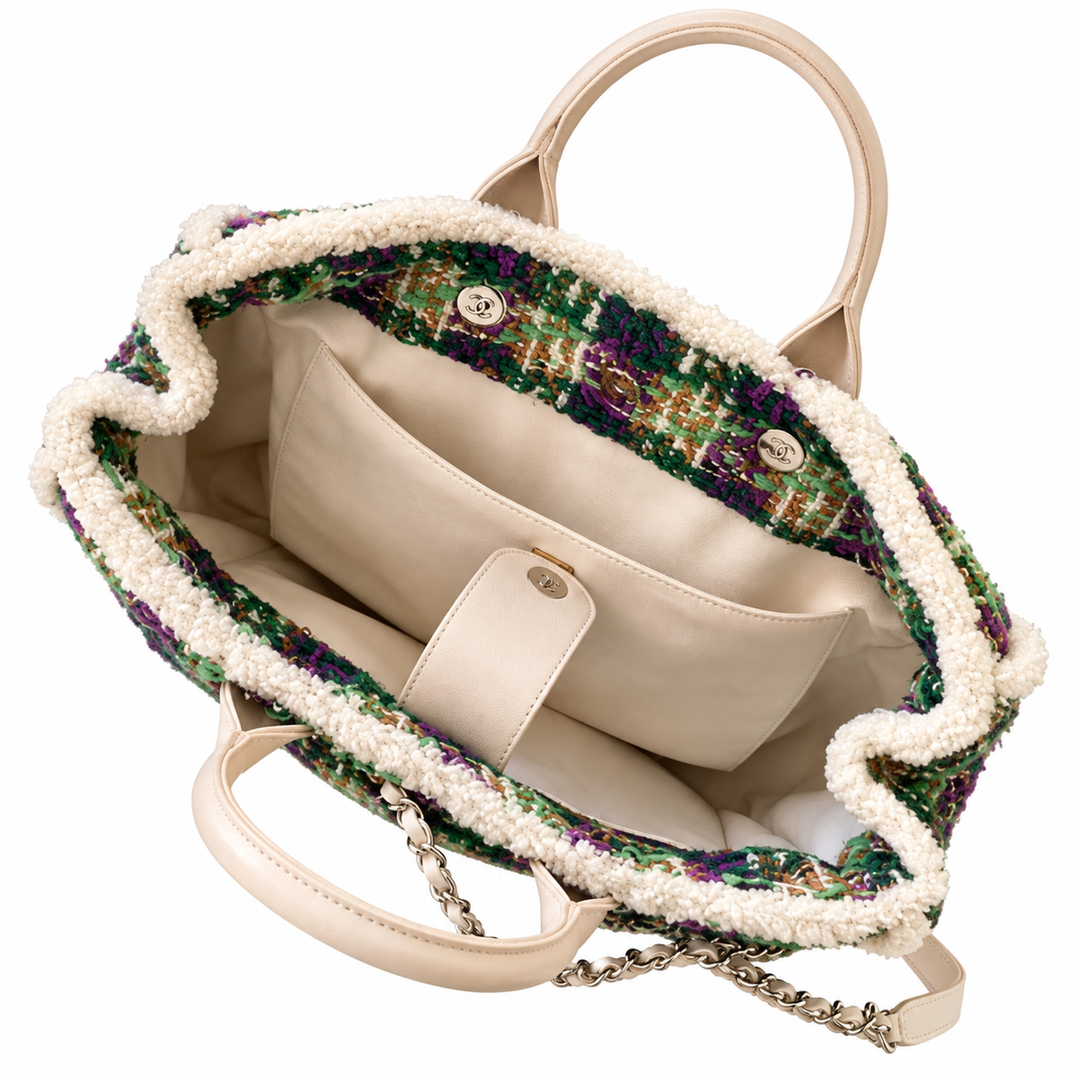 Chanel Deauville Large Tweed Tote Purple Green 27.5×39.5×16cm