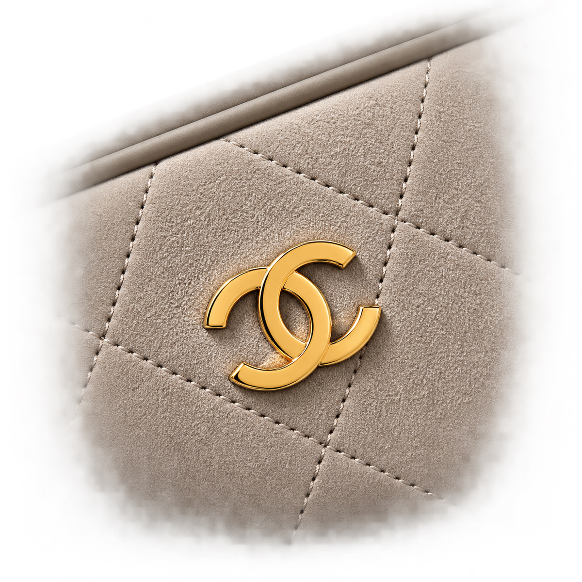 Chanel Bowling Bag Taupe Greige Diamond-Quilted Suede | Gold CC & Detachable Strap — 29cm