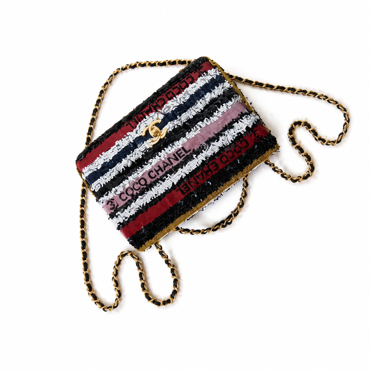 Chanel Multi-Color Sequin Stripe Flap Bag | COCO CHANEL Letter Sequins & Gold CC