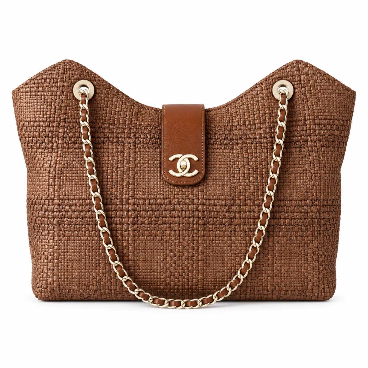 Chanel Raffia Woven CC Tote Bag Caramel 26×40×12cm