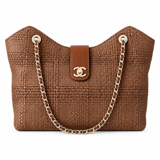Chanel Raffia Woven CC Tote Bag Caramel 26×40×12cm