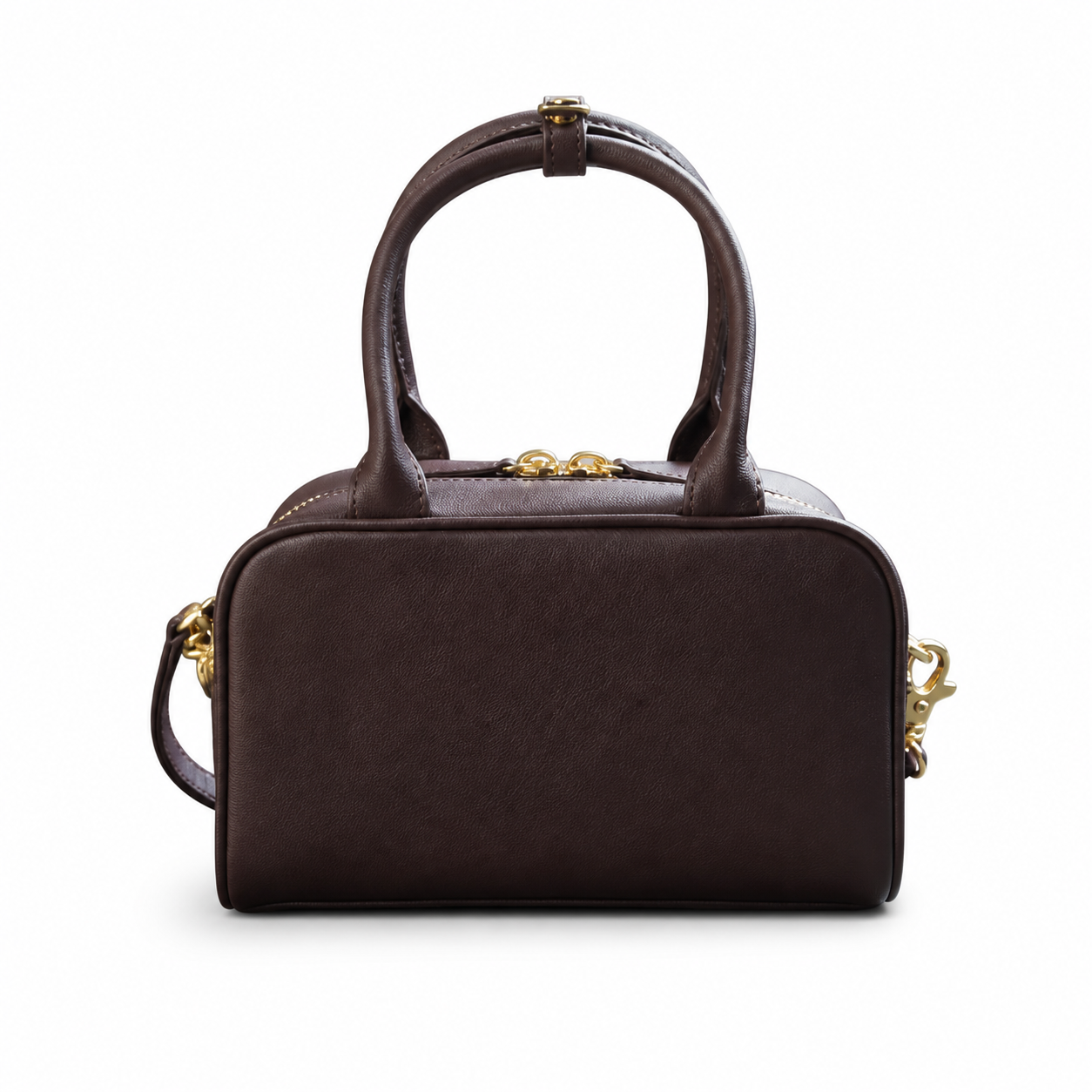 Chanel Dark Chocolate Calfskin Mini Bowling Bag | Double Gold Zipper & Chain — 21cm