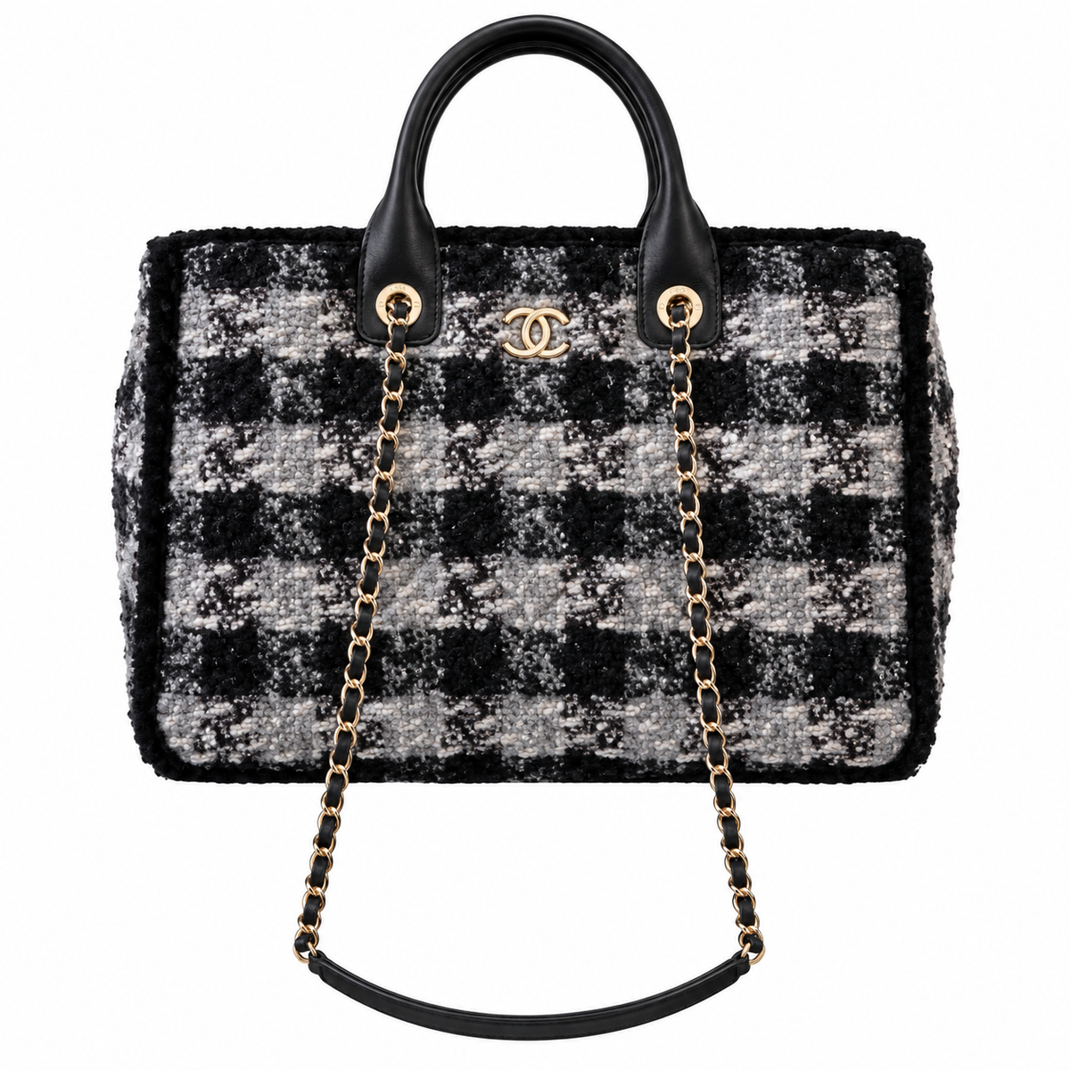 Chanel Deauville Large Tweed Tote Black White 27.5×39.5×16cm