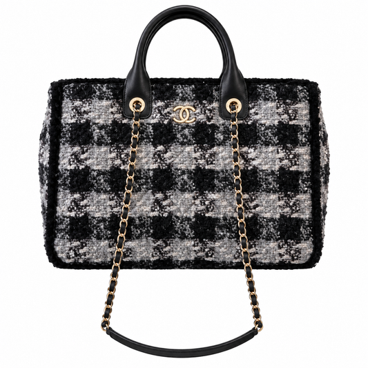 Chanel Deauville Large Tweed Tote Black White 27.5×39.5×16cm