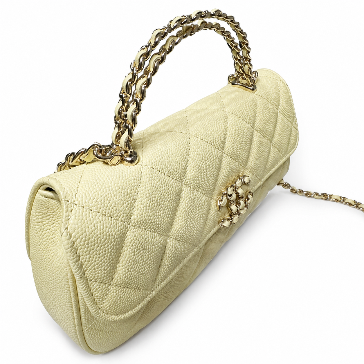 Chanel Lemon Yellow Smooth Lambskin Quilted Mini Top Handle Flap Bag | Gold CC Turn-Lock, Tonal Chain & Quilted Interior Pocket