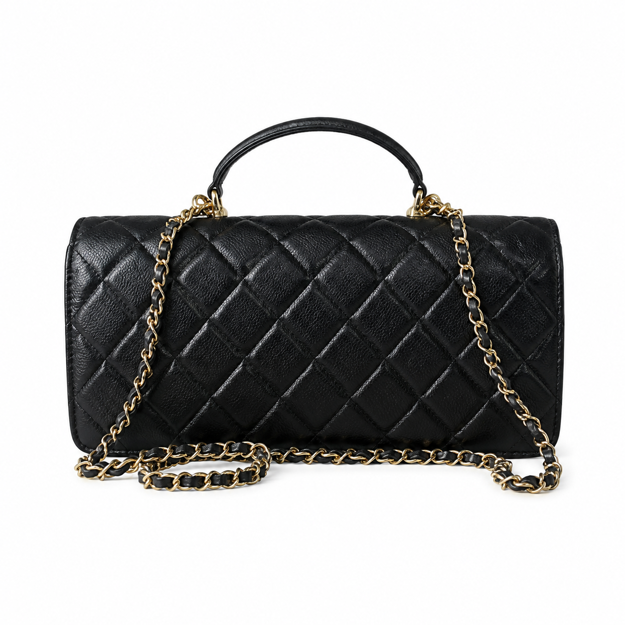 Chanel Black Vintage-Effect Diamond-Quilted Lambskin Elongated Flap Bag | Top Handle & Tonal Chain