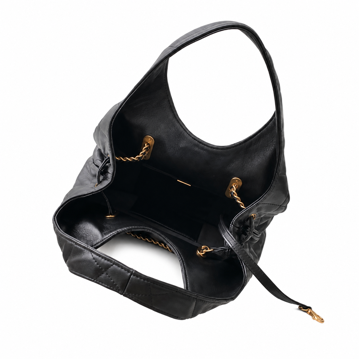 Chanel Black Quilted Lambskin Large Hobo Bag with CC Emblem & Decorative Chain