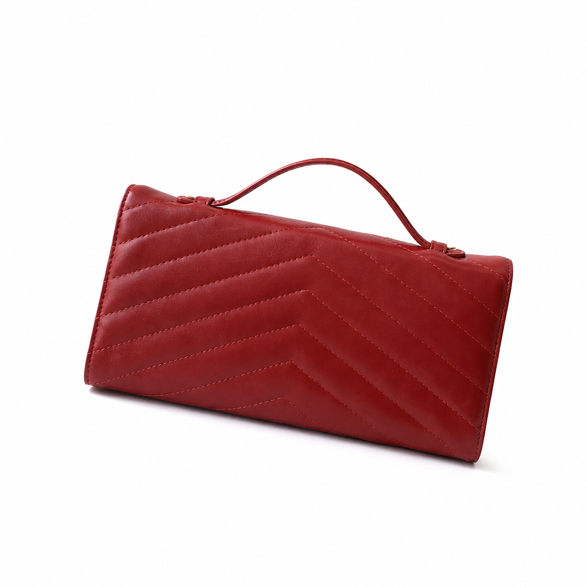 Chanel Scarlet Red Chevron-Quilted Lambskin Envelope Bag | Tonal Top Handle & Gold CC