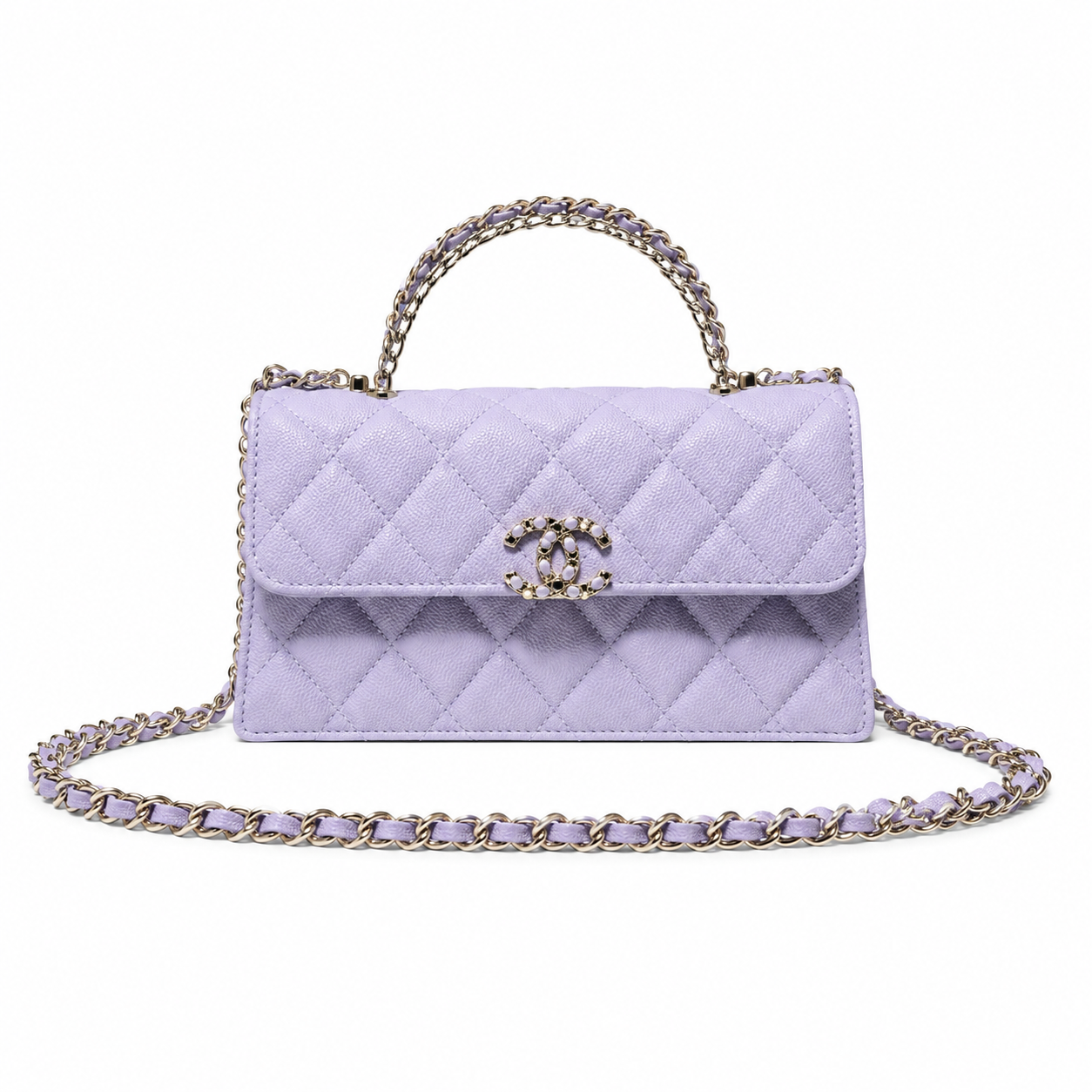 Chanel Lavender Caviar Quilted Mini Top Handle Flap Bag | Crystal CC Closure, Silver Chain & Tonal Lavender Interlace