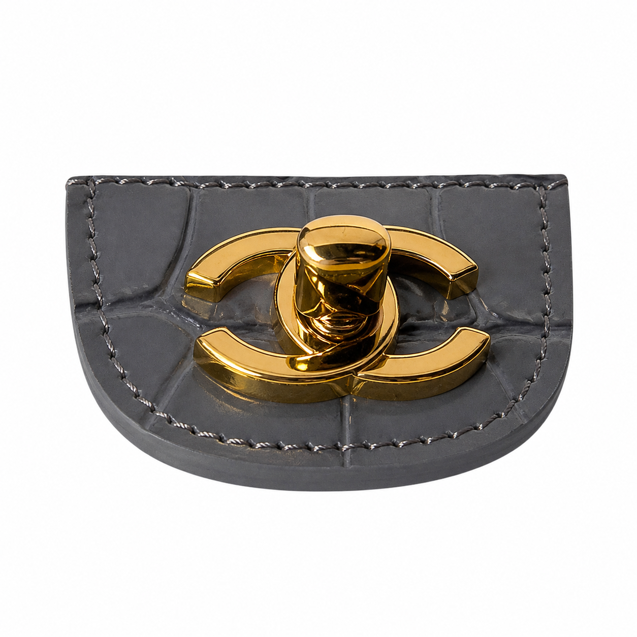 Chanel Charcoal Grey Croc Mini Flap Top Handle Bag | Antique Gold CC — 19.6cm
