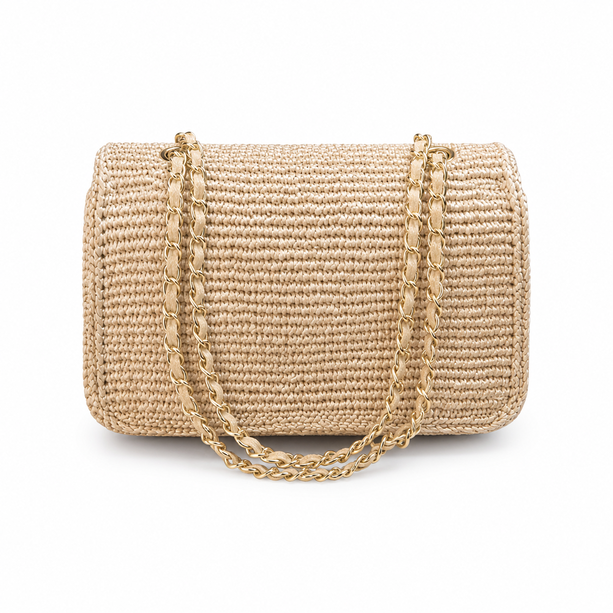 Chanel CC Raffia Woven Flap Bag | Natural Beige & Gold Chain — 25cm