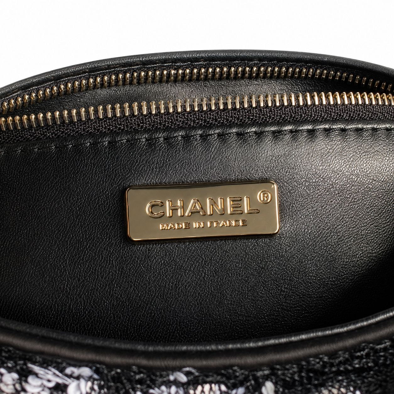 Chanel Black & Silver Sequin Hand-Drawn Flap Bag | Bow, Botanical Scrolls & Gestural Fills, Antique Gold CC