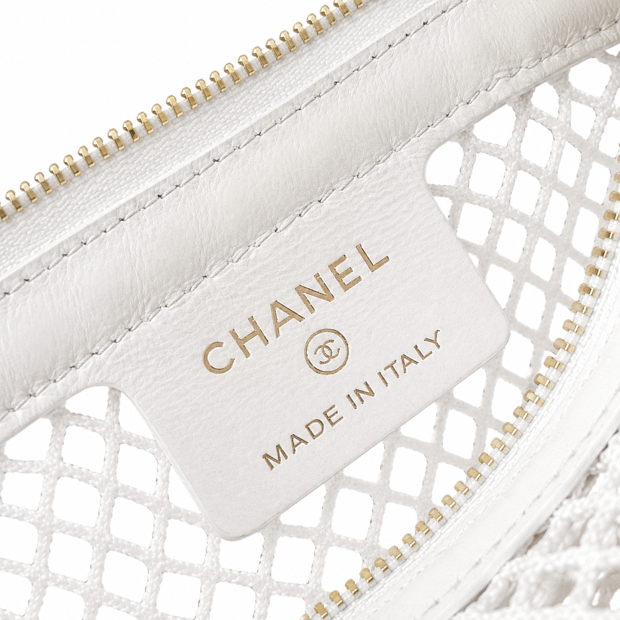Chanel White Quilted Leather & Mesh Crescent Hobo Bag | Dual-Layer Construction & Silver Zip