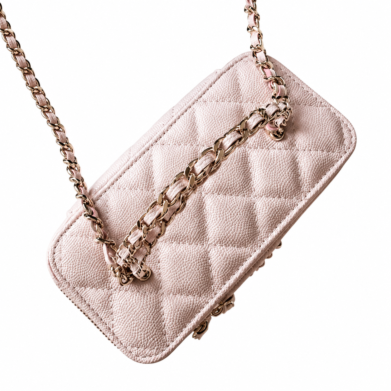 Chanel Pink Quilted Caviar Vanity Box Bag | Built-In Mirror & Silver Chain