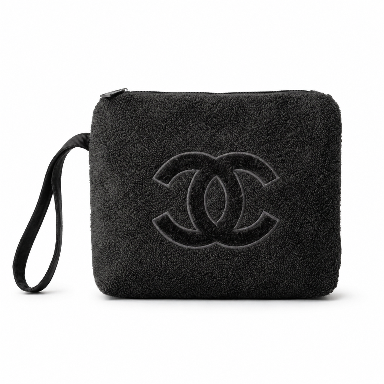 Chanel Black Terry Cloth Hobo Bag | Tonal CC Embroidery & No Hardware