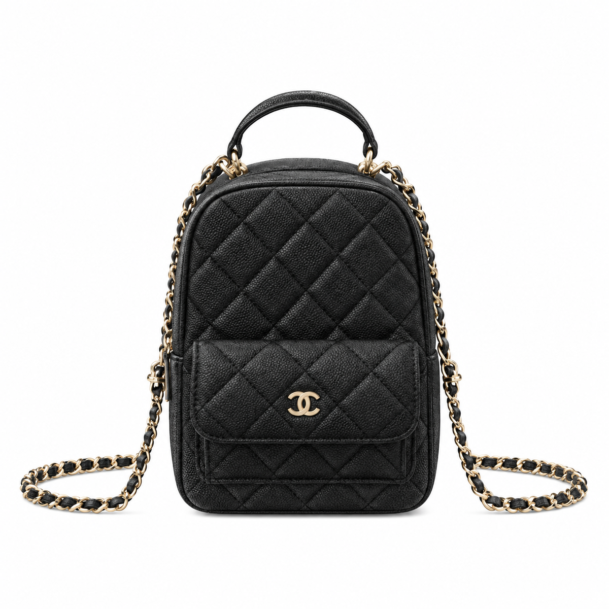 Chanel Quilted Grained Leather Mini Chain Backpack Black 18×13×9cm