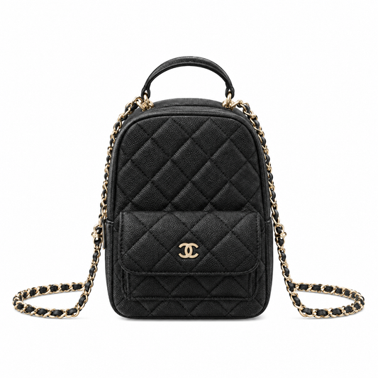 Chanel Quilted Grained Leather Mini Chain Backpack Black 18×13×9cm