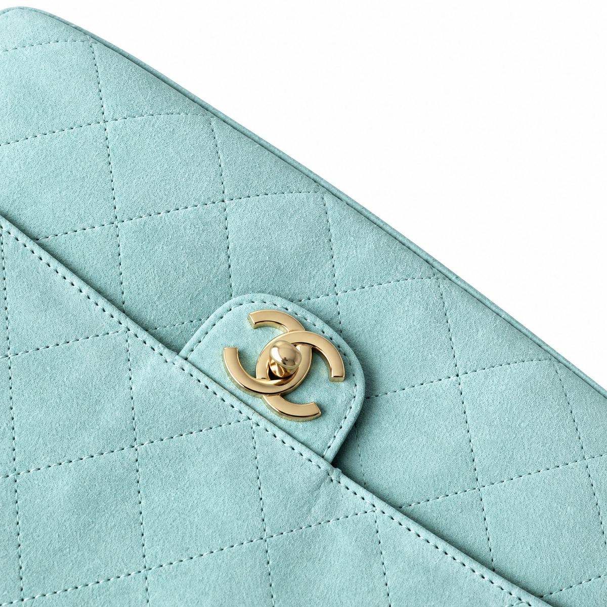 Chanel Classic Double Flap Jumbo Quilted Suede Mint Gold 32cm