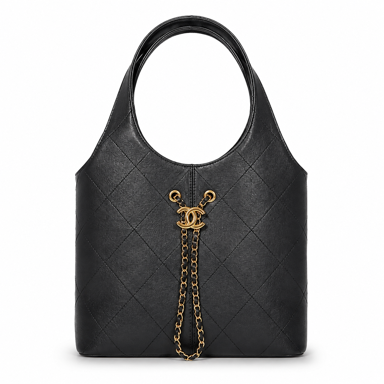 Chanel Black Quilted Leather Large Hobo Tote | Gold Bar Clasp & Arch Top Handle