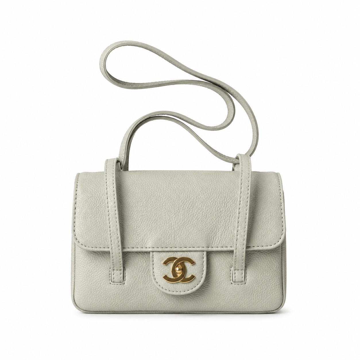 Chanel Pearl Grey Caviar Mini Flap Bag | Oversized CC Turn-Lock & Leather Strap
