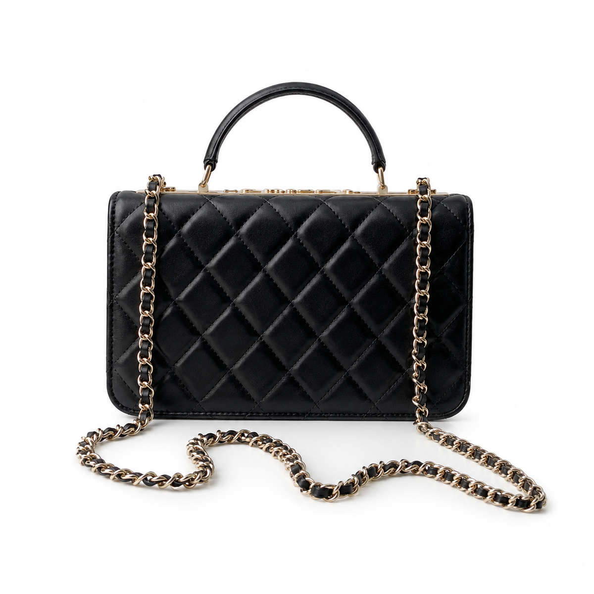 Chanel Black Quilted Lambskin Flap Bag with Crystal Frame Bar & Silver Chain