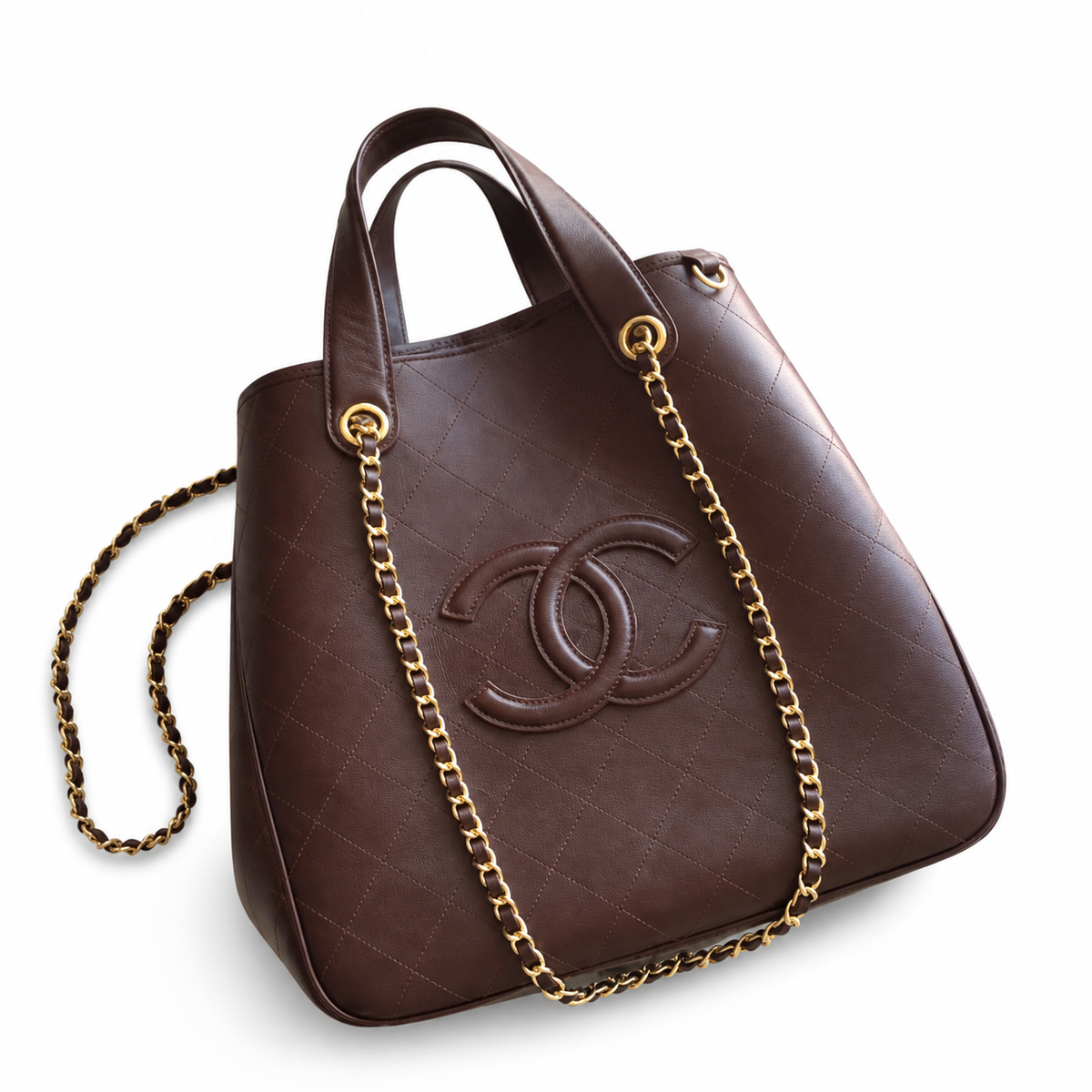 Chanel Burgundy Caviar Leather Large Quilted Shopper Tote | Embossed CC Logo & Gold Chain
