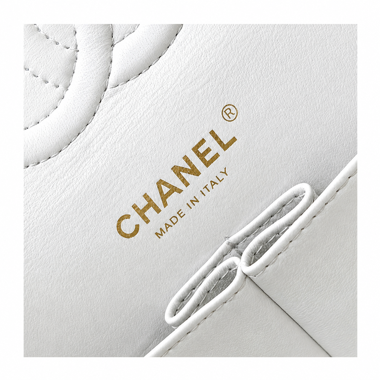 Chanel White Logo-Print Quilted Classic Double Flap Bag