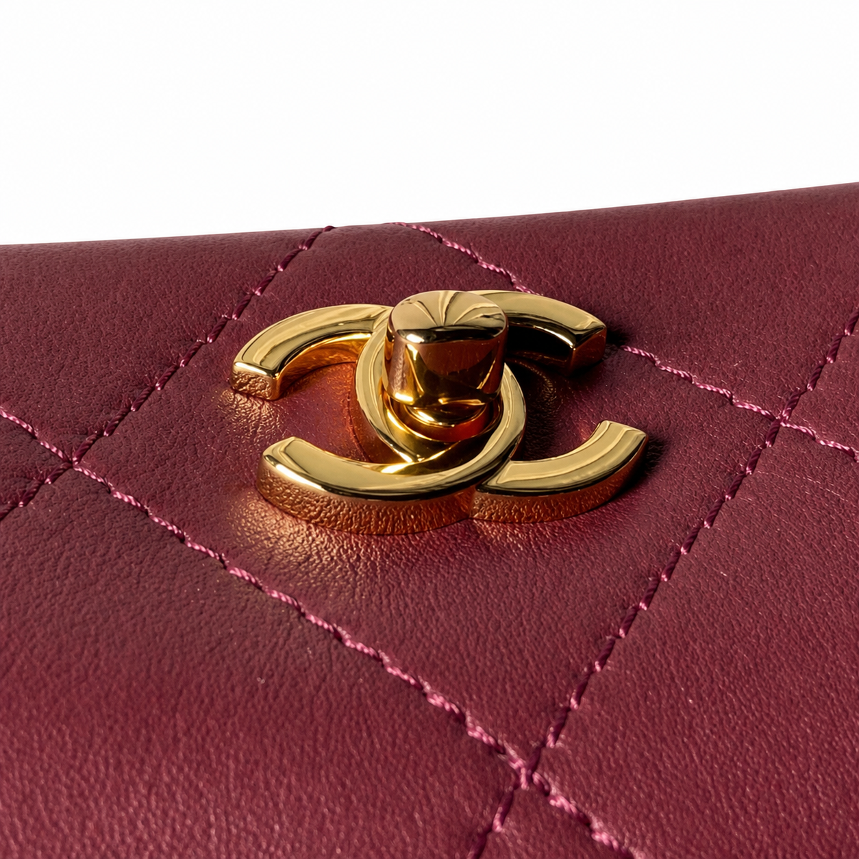 Chanel Burgundy Quilted Lambskin Top Handle Crossbody | Gold CC & CHANEL Tag — 23cm