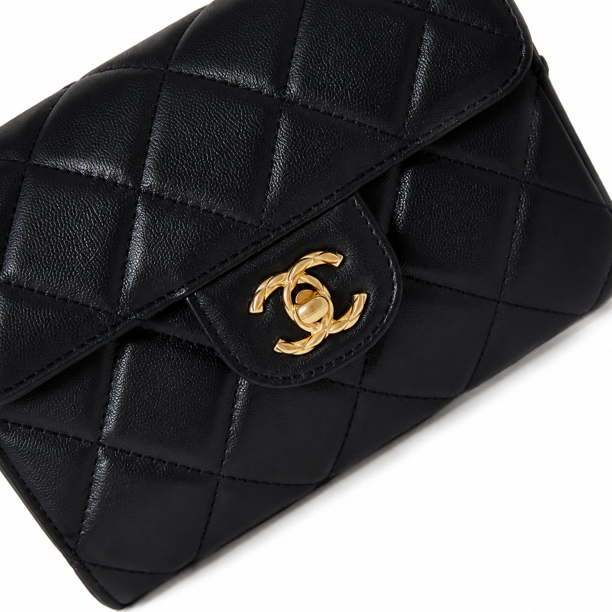 Chanel Caviar Top Handle Mini Flap Bag | CC Turn-Lock Gold Chain Black — 13x18cm