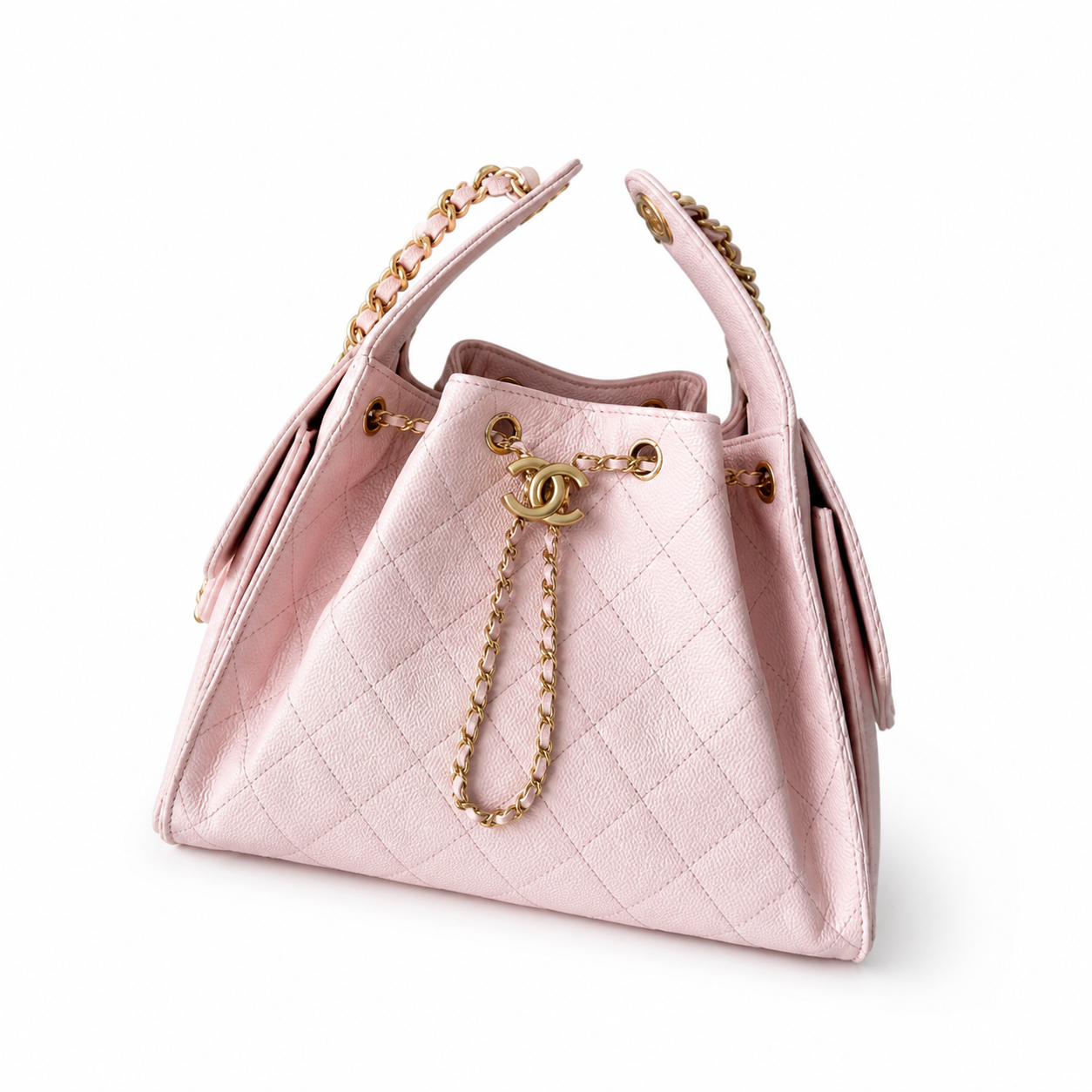 Chanel Classic Quilted Handbag | CC Turn-Lock Rigid Top Handle Chain Strap — 30x26cm
