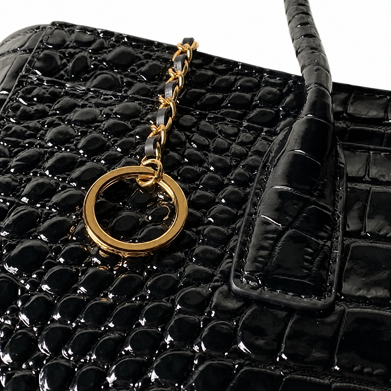 Chanel Black Patent Croc-Embossed Large Tote | Spherical CC Turn-Lock — 39cm