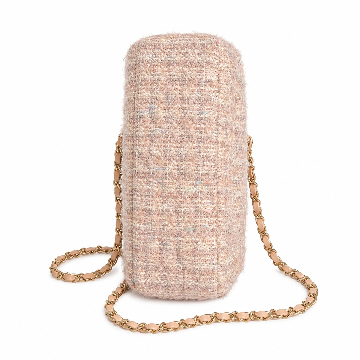 Chanel Classic Small Flap Bag Blush Pink Sequin-Embellished Tweed | Gold CC & Pink Chain — 20cm
