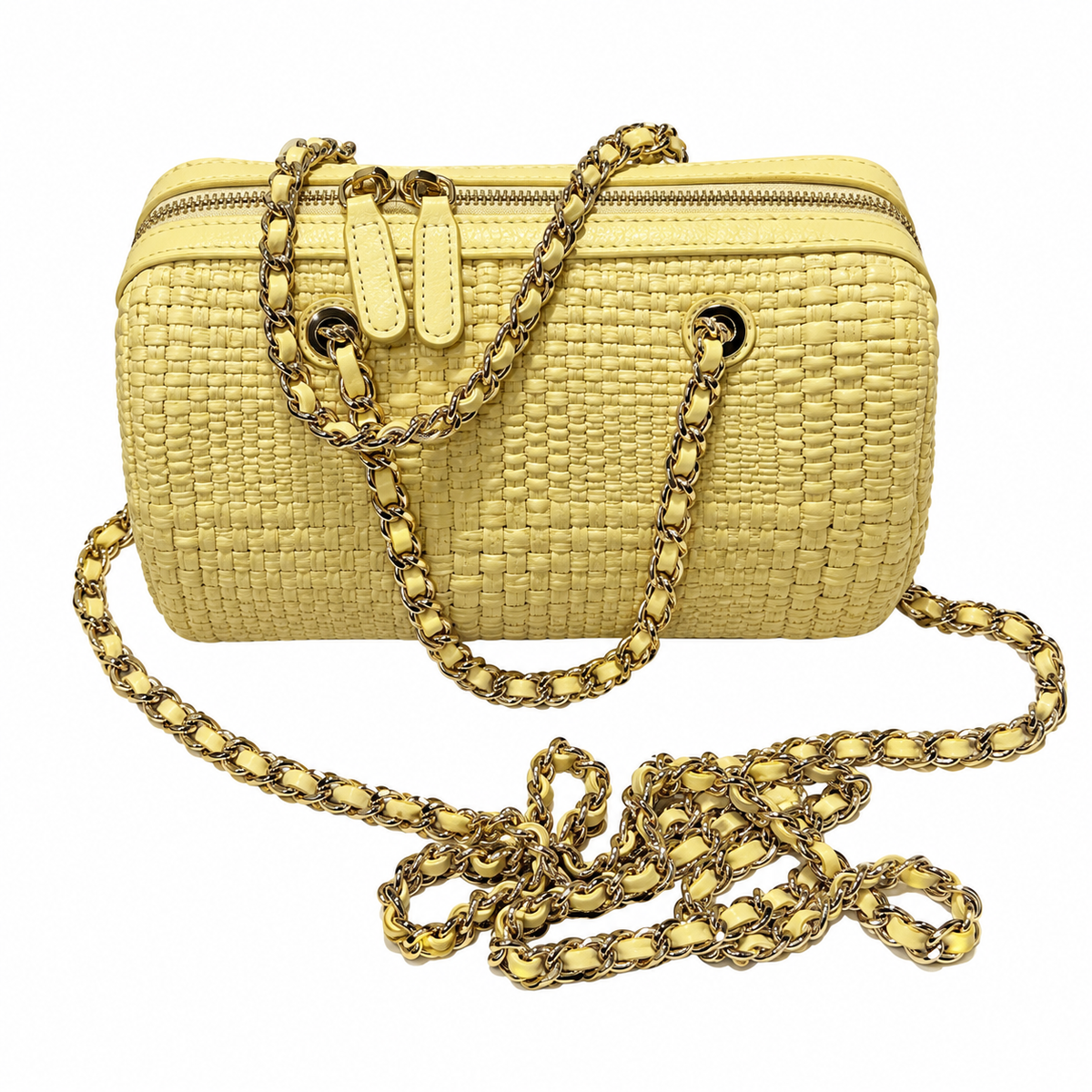 Chanel Raffia Camera Bag Woven Butter Yellow Gold CC 18.5cm