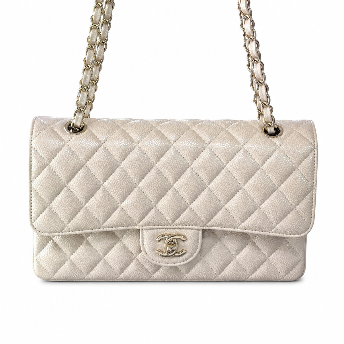 Chanel Ivory Lambskin Classic Medium Double Flap Bag | Silver CC Turn-Lock & Silver Chain