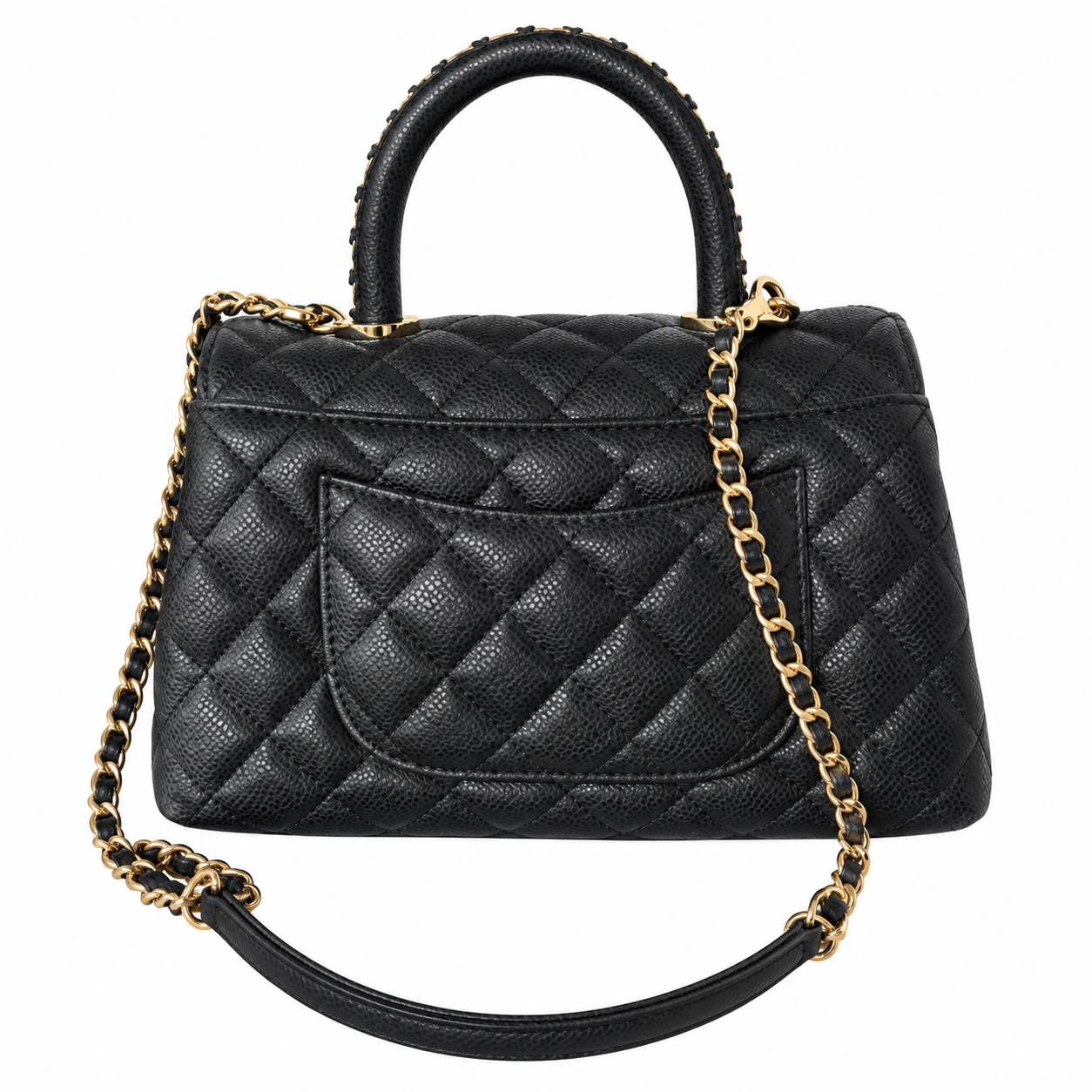 Chanel Coco Handle Quilted Caviar Top Handle Bag Black 23cm