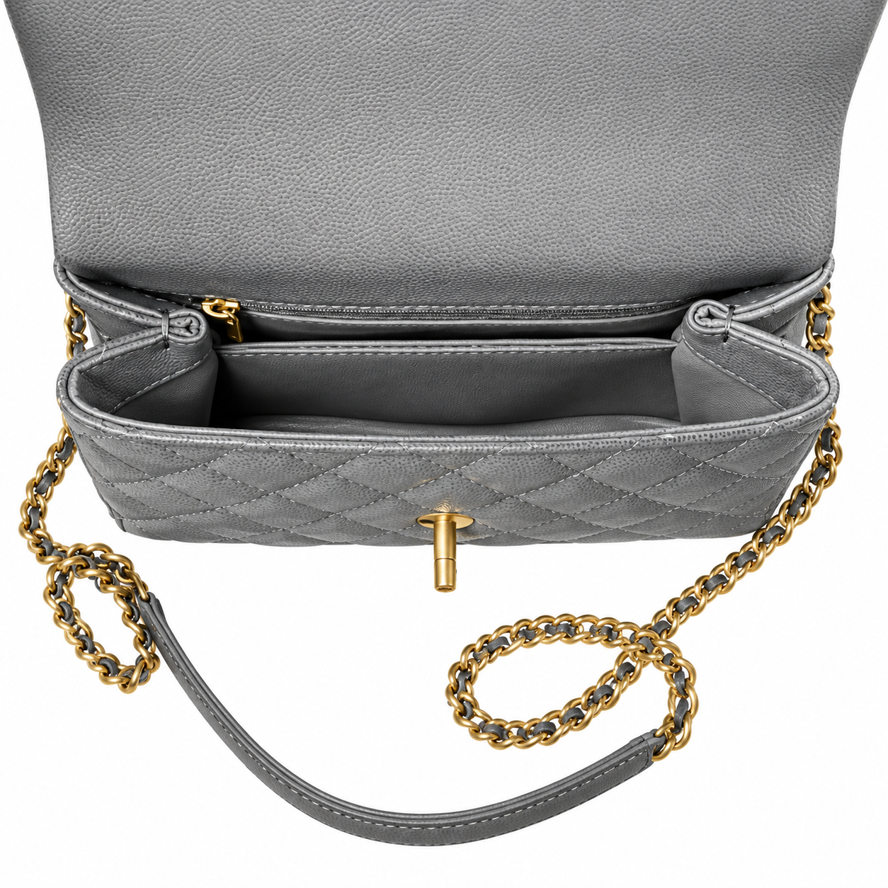 Chanel Coco Handle Quilted Caviar Top Handle Bag Grey 23cm
