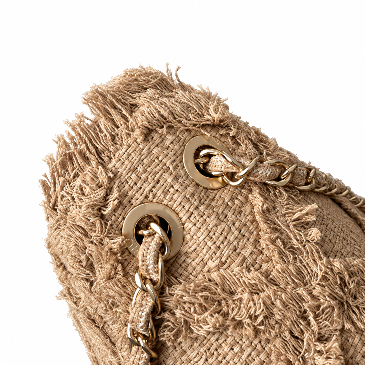 Chanel Large Quilted Raffia Fringe Flap Bag Natural Beige 38cm