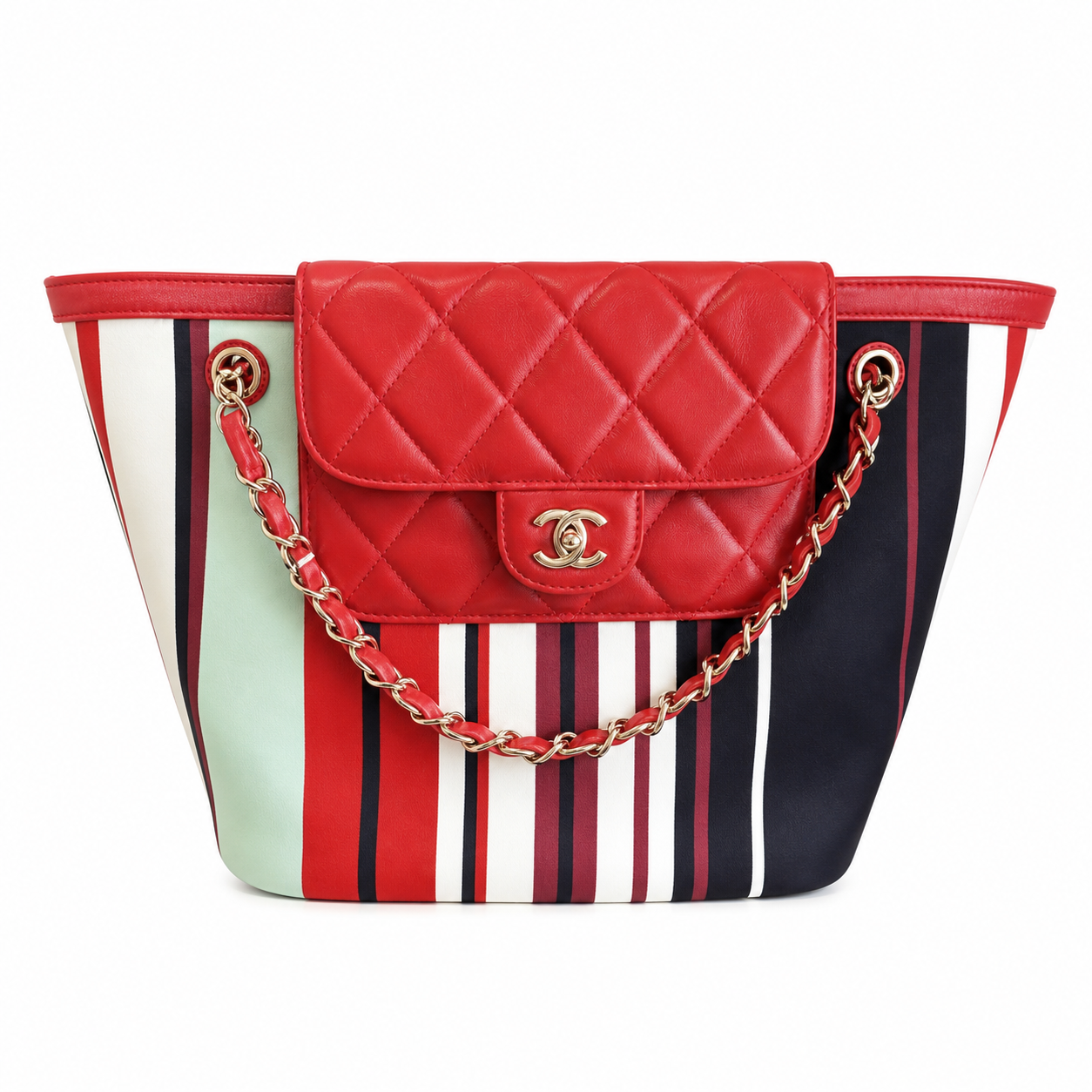 Chanel CC Quilted Wide Shoulder Tote | Gold Chain Handle — 41cm
