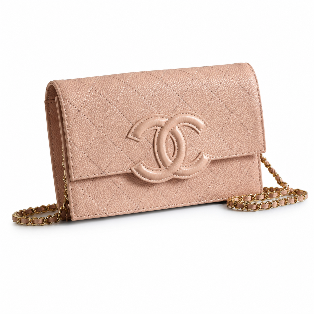 Chanel Blush Pink Caviar WOC | Tone-on-Tone CC & Blush Chain — 19cm
