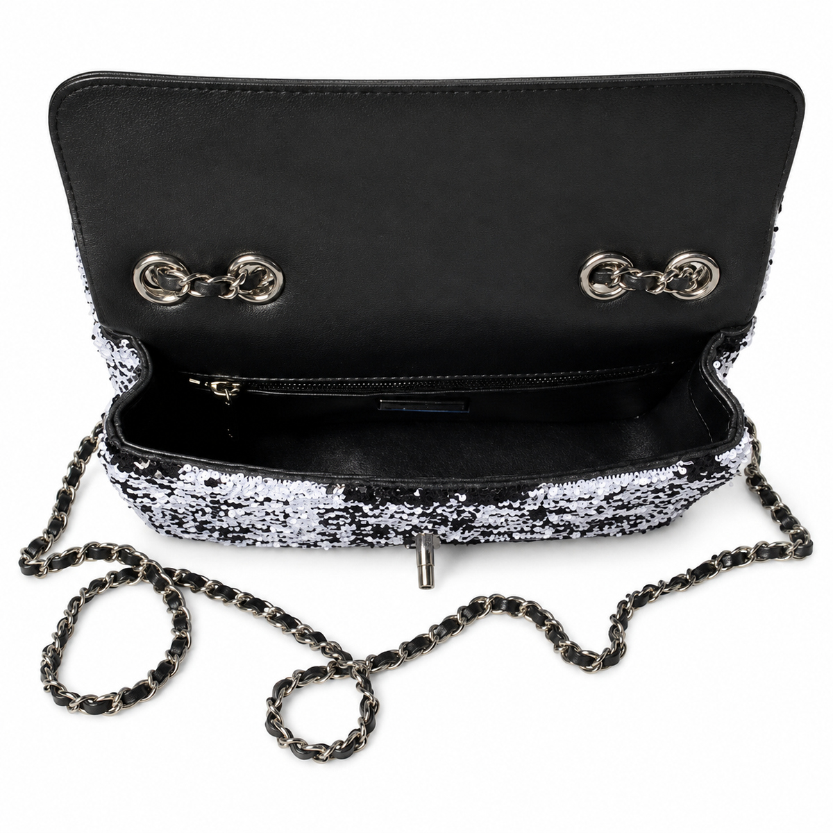 Chanel Black & White Zebra-Print Oversized Sequin Flap Bag | Square Gunmetal CC Turn-Lock & Black Leather Chain