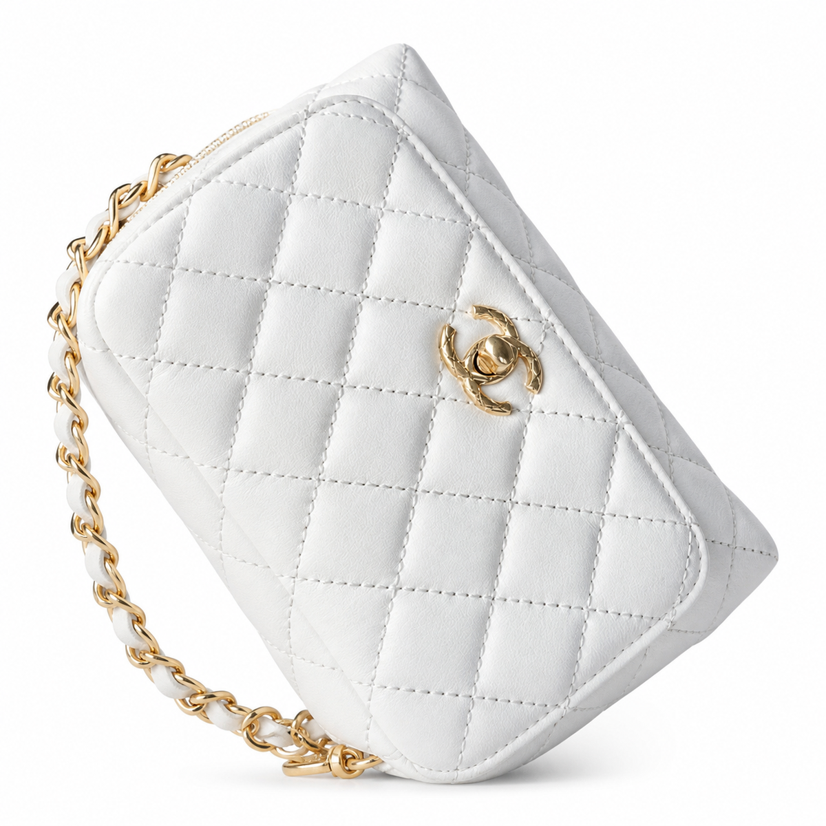 Chanel Ivory White Quilted Lambskin Mini Flap | Jeweled Handle & Red CC Disc — 19cm