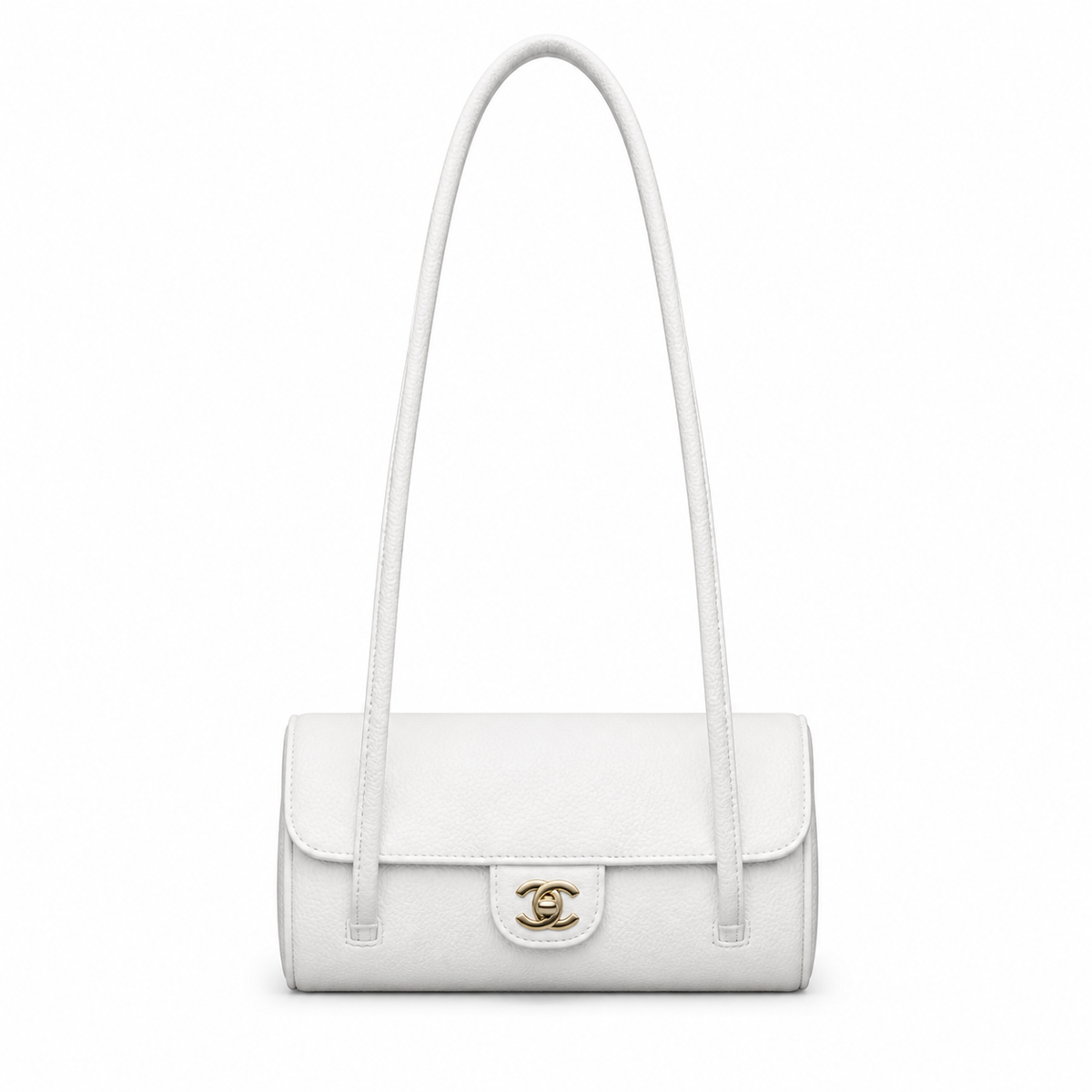 Chanel White Caviar Cylindrical Shoulder Bag | Flat Leather Strap — 20cm